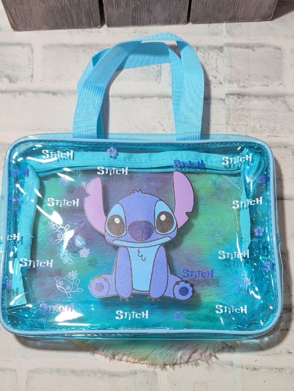 Disney Stitch Clear Cosmetic Tote Bag - Aqua Blue